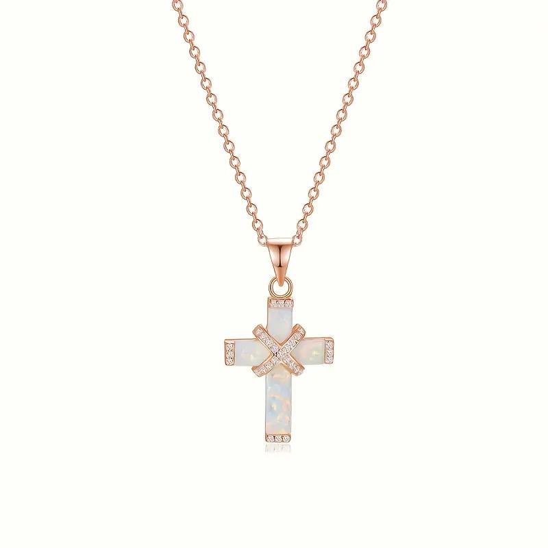 Exquisite Luxury White Cross Necklace, Special Box for Women's Daily Holiday Accessories Birthday Gift Selection Accessories