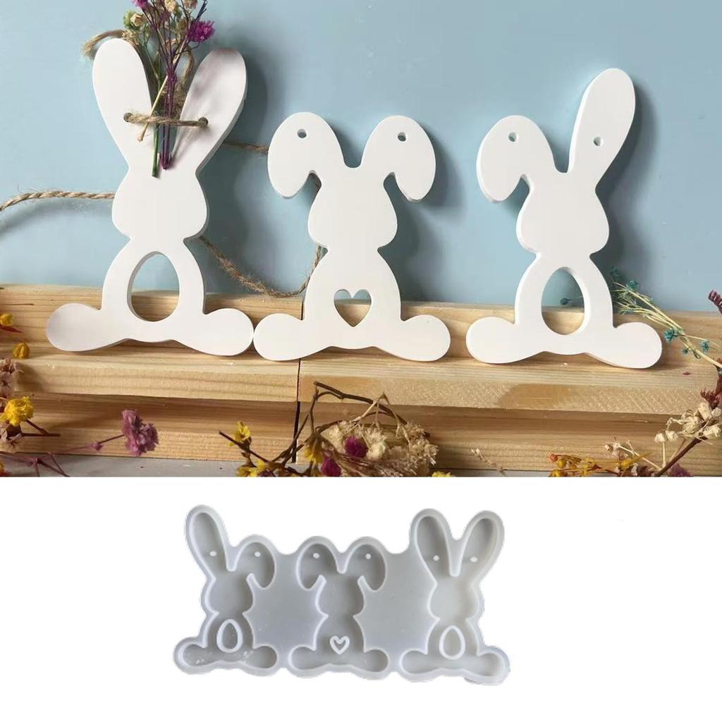 1pc Silicone Mold Easter Triple Rabbit Tag Home Desktop Atmosphere Decoration Festival Gift Resin Gypsum Candle Handicraft Gift