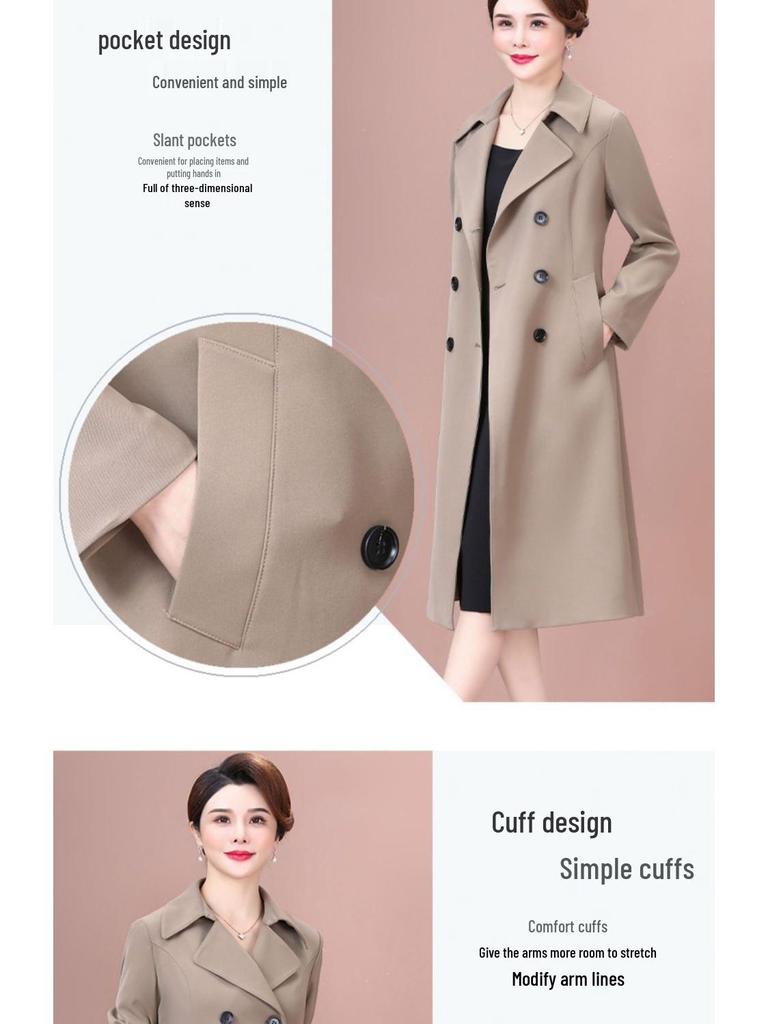 Elegant Spring 2025 Women's Mid-Length Trench Coat for Elderly Ladies