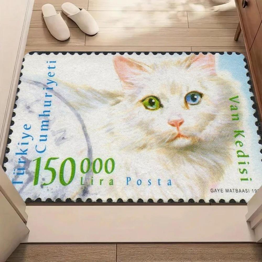 Vintage Stamp Style Carpet Turkish Angora Cat Rug Soft Floor Mat for Home Decoration Home Kitchen Mat Door Mat Welcome Mat 40cm x 60cm
