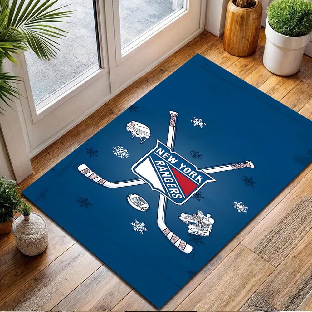 New York Rangers Ice Hockey Design Carpet Patterned Carpet, Non Slip Mat Suitable for Living Room and Bedroom Sofas