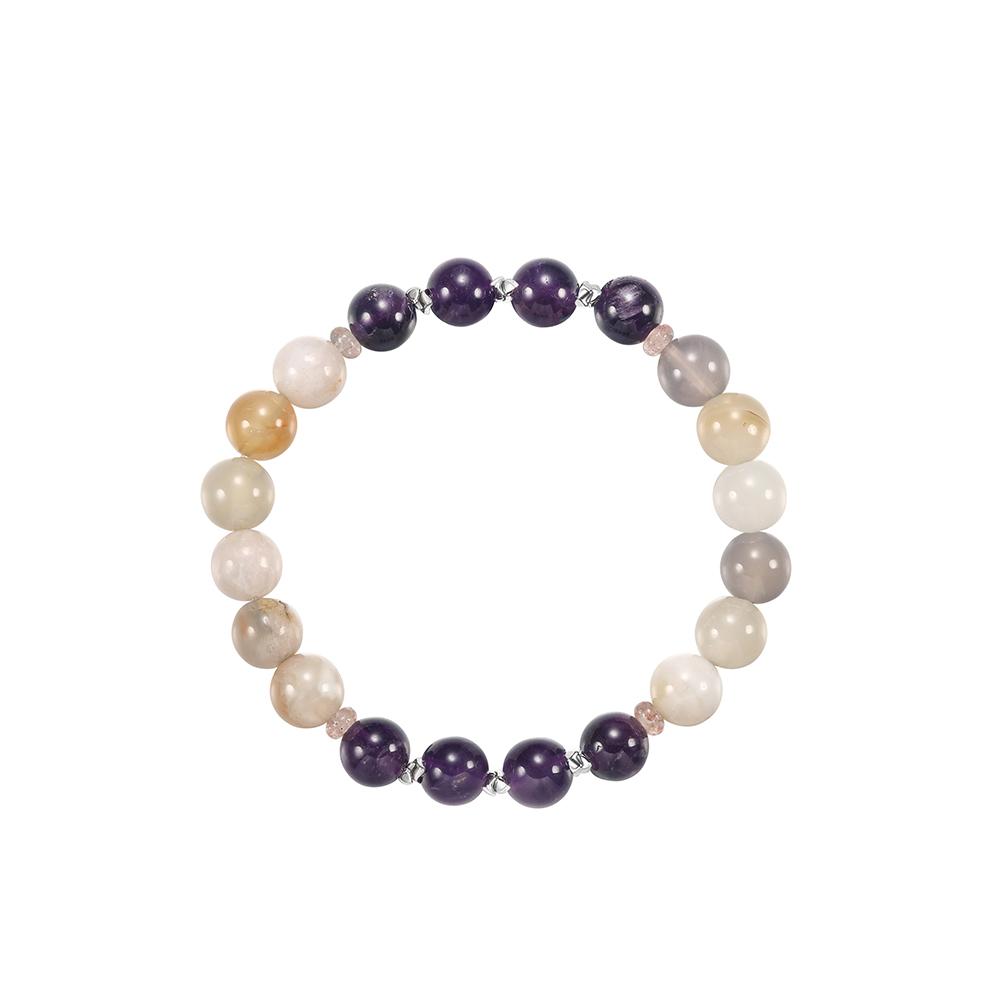 

EFFIE QUEEN 8mm Natural Agate Amethyst Beaded Bracelet For Women S925 Silver Protection Crystal Elastic Bracelets Jewelry GMB101