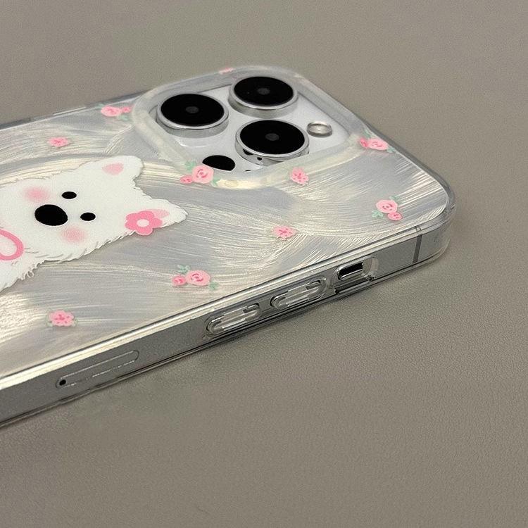 Floraler Welpe Federgarn Silber Hartschale für iPhone 11/12 Pro/13/13 Pro Max/14/15