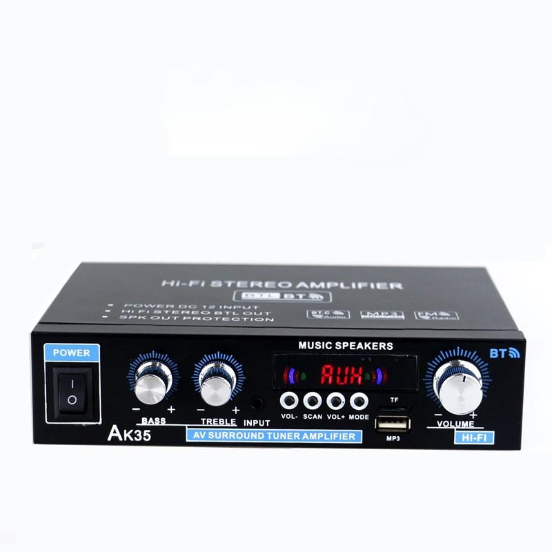 AK35 Two Channel Car Digital Amplifier Bluetooth Stereo Audio Amplifier Home Karaoke Sound System 12.5X19X4.5CM