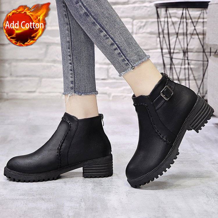 Fashion Elegant with Medium Heels Leather Warm Ankle Boots for Women Autumn Winter Round Toe Booties Designer Luxury Woman Short Shoes
