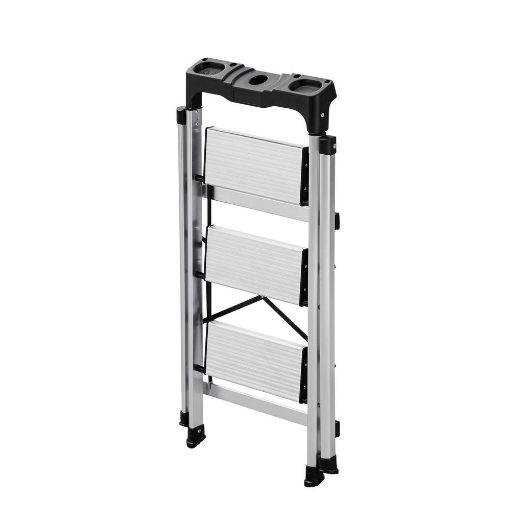 3 Step Ladder, Folding Step Stool with Wide Anti-Slip Pedal and Comfort Handgrip, 150 kg Capacity Portable Aluminum Stepladder, Multi-Use for Kitchen,