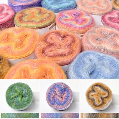 250M Crochet Rainbow Mohair Yarn Skirt Lace Hand-Woven Soft Yarn Gradient Color Cake Yarn DIY