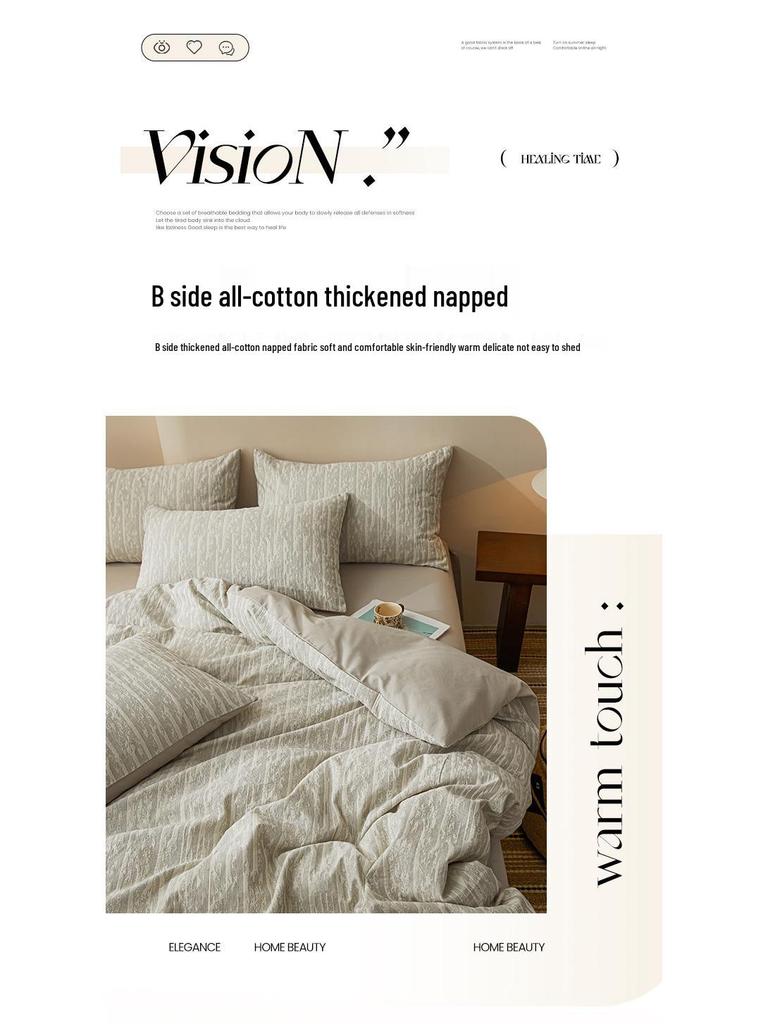 2025 Style Pure Cotton Double Gauze Flannel Bedding Set - Winter Duvet Cover and Bed Sheet, 100% Cotton