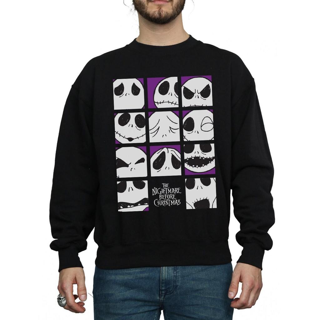 Disney Mens Nightmare Before Christmas Many Faces Of Jack Squares Sweatshirt