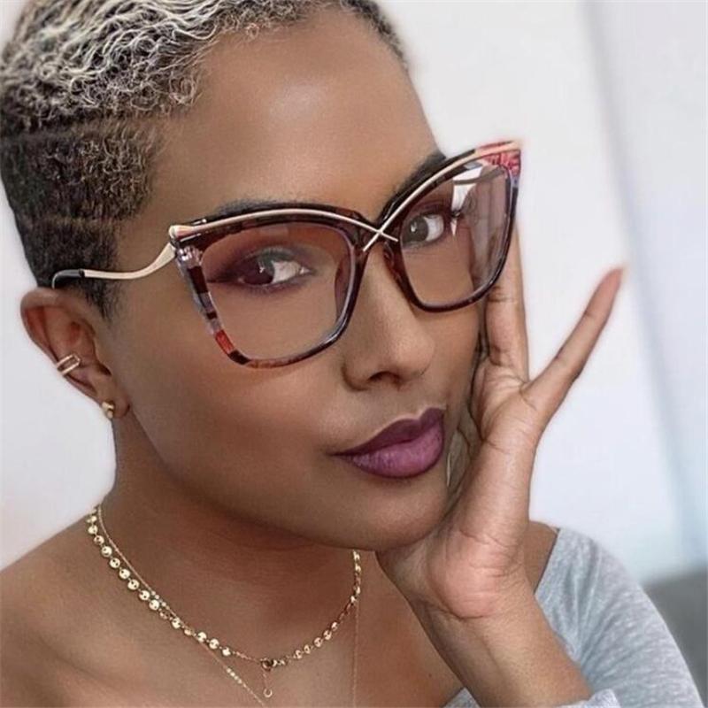 Classic Oversized Flower Cat Eye Corrective Myopia Eyeglasses Ladies Anti Blue Rays Multifocal Progressive Optical Spectacles