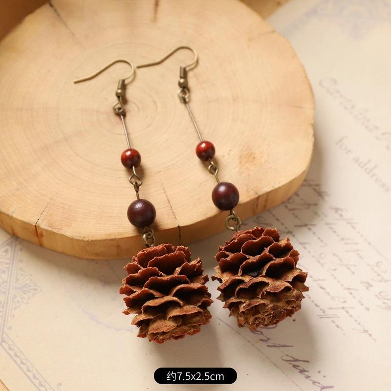 Retro Handmade Plant Fruit Earrings Pine Cone Literature and Art Chinese Medicine Dried Fruit Niche Creative Earrings Women