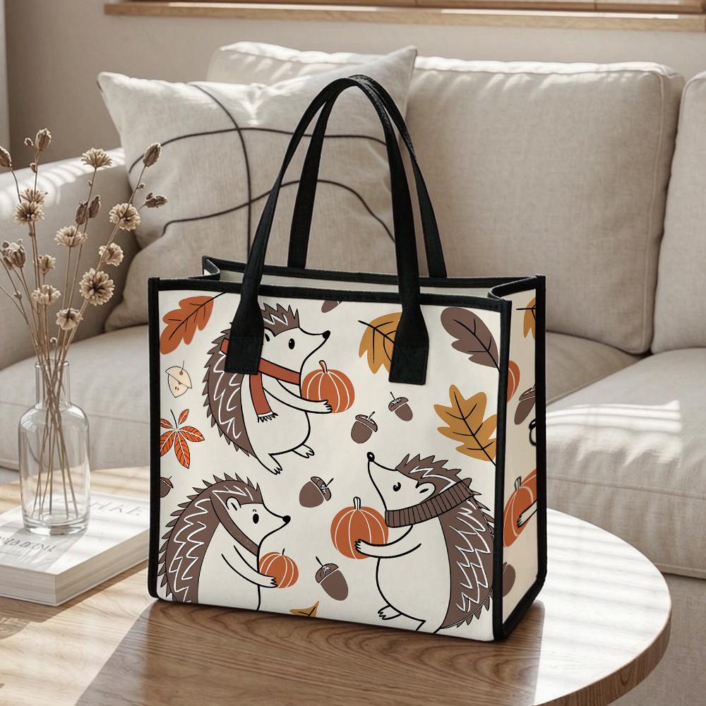 Cute Hedgehog Print Tote Bag for Autumn Outdoor Daily Use