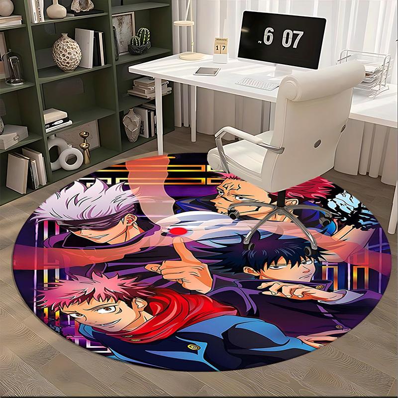 1pc Anime Cartoon Design Round Carpet  Office Chair Mat, NonSlip Rug for Home Decor
