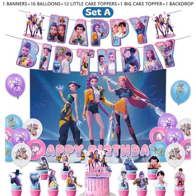 D-Demon H-Hunters Set di posate monouso per feste, striscioni, palloncini, decorazioni per torte, vortici Regali per il compleanno della figlia Decorazioni per feste