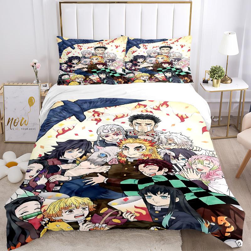 3pcs Demon Slayer Anime Characters Festival Gift Set-Home Decor Bedding Suit for Bedroom, Guest Room, Living Room, Hotel-Suitable for Fans,