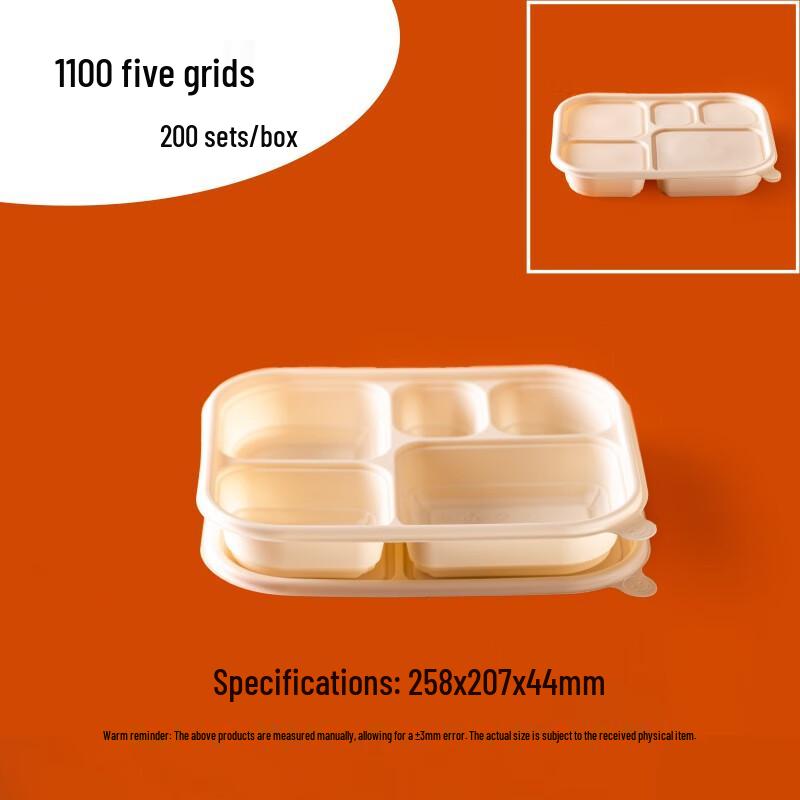 Eco-Friendly 1100ml Rectangular Biodegradable Takeout Containers with Lids (200 Sets)