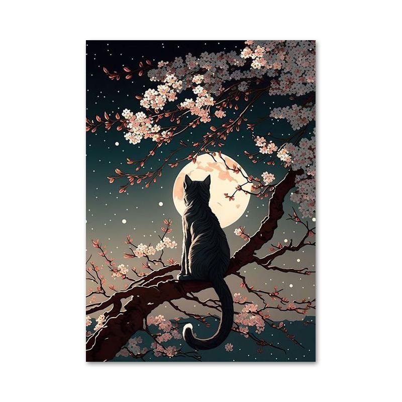 Japanische lustige Tierkatze Kirschblüte Poster und Drucke Leinwand Gemälde Wand Kunst Bilder für Wohnzimmer Wohnkultur