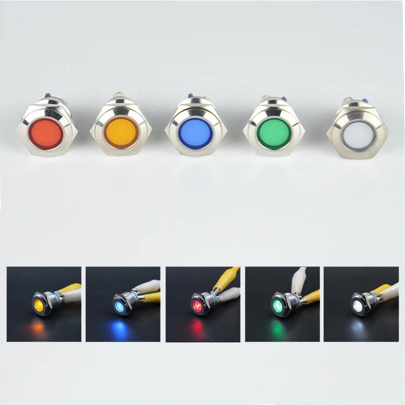 LED Indicator 16mm Metal Waterproof Indicator Lead Terminal With Bolt Foot Ring Connector 12V 220V Red  Orange Green Blue White