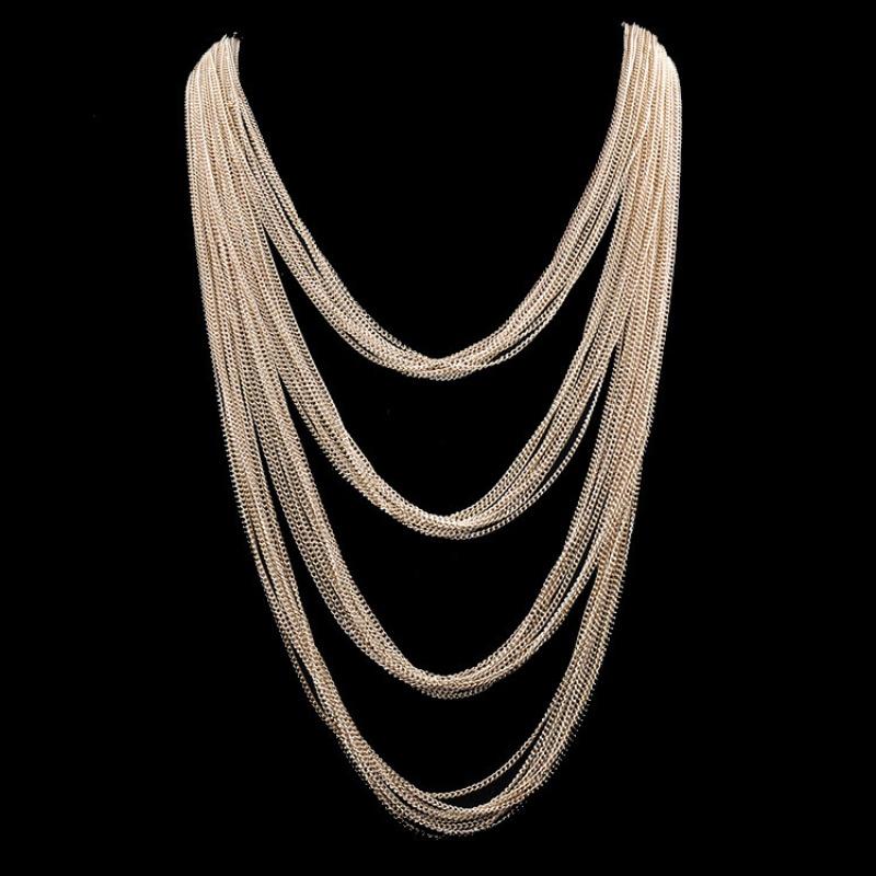 Meier Fashion exaggerated multi-layer necklace metal chain longsweater chain золотой