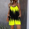 Tuta corta da donna senza maniche con spalline sottili, stampa tie-dye sfumata, tasca