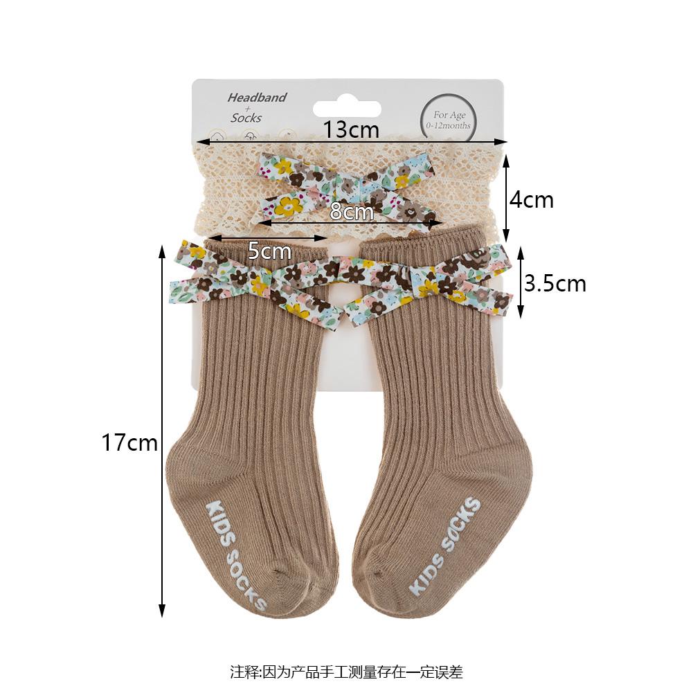 3Pcs/Lot Flower Print Bow Baby Socks Non-Slip Infant 0-12M Elastic Princess Boys Girls Long Knee Sock Lace Headband Kids Hairban