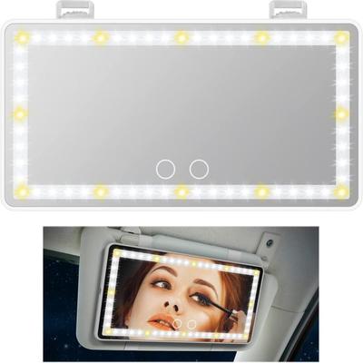 2023 Bil solskyddsspegel, Sminkspegel med 3 ljuslägen & 60 LED-lampor, Uppladdningsbar LED-spegel för bil med dimbar touch