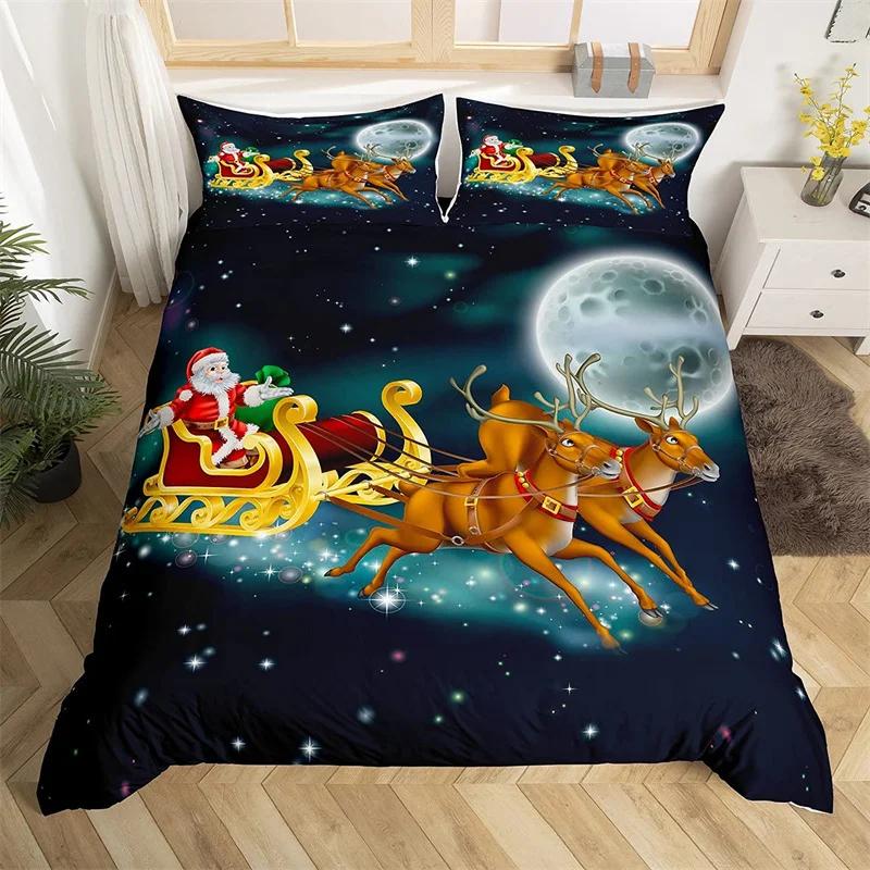 Christmas Duvet Cover Twin/Full/Queen/King Cartoon Santa Claus Bedding Set Xmas Theme Snowflake Comforter Cover for Girls Adults