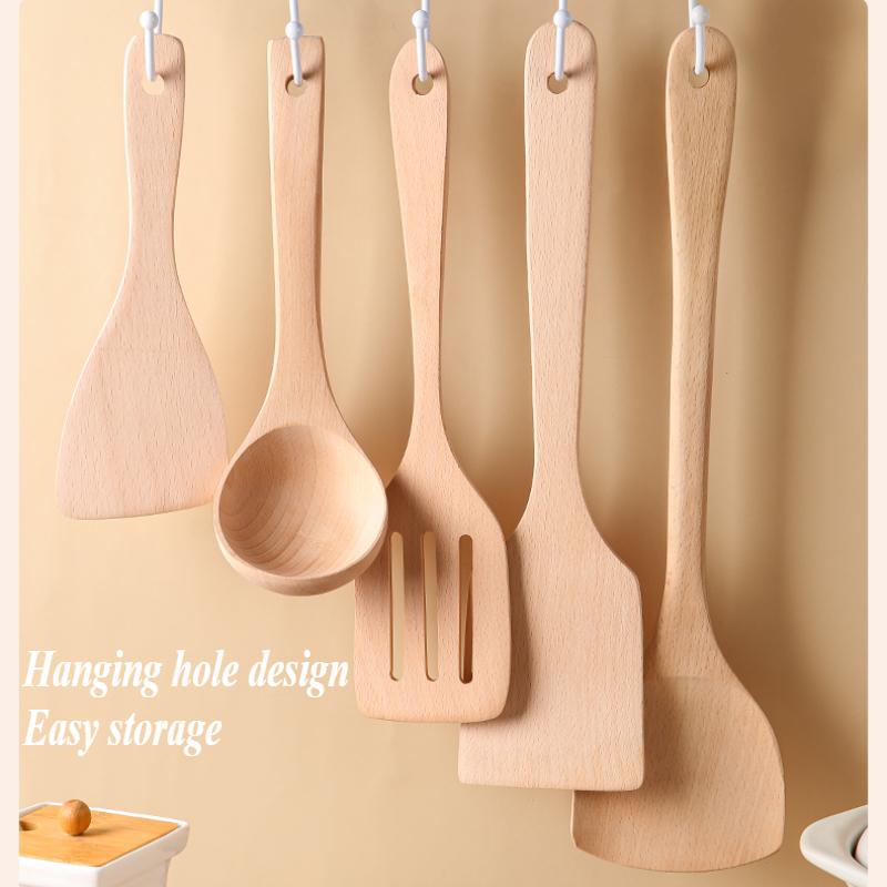Lacquerless wooden spatula non-stick pan special high temperature household long handle wooden spoon solid wood kitchen utensils