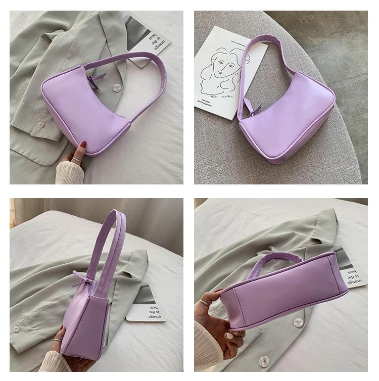Weiche PU Leder Frauen Lila Unterarm Tasche Retro Einfarbig Damen Handtaschen Mode-Design Mädchen Kleine Schulter Taschen