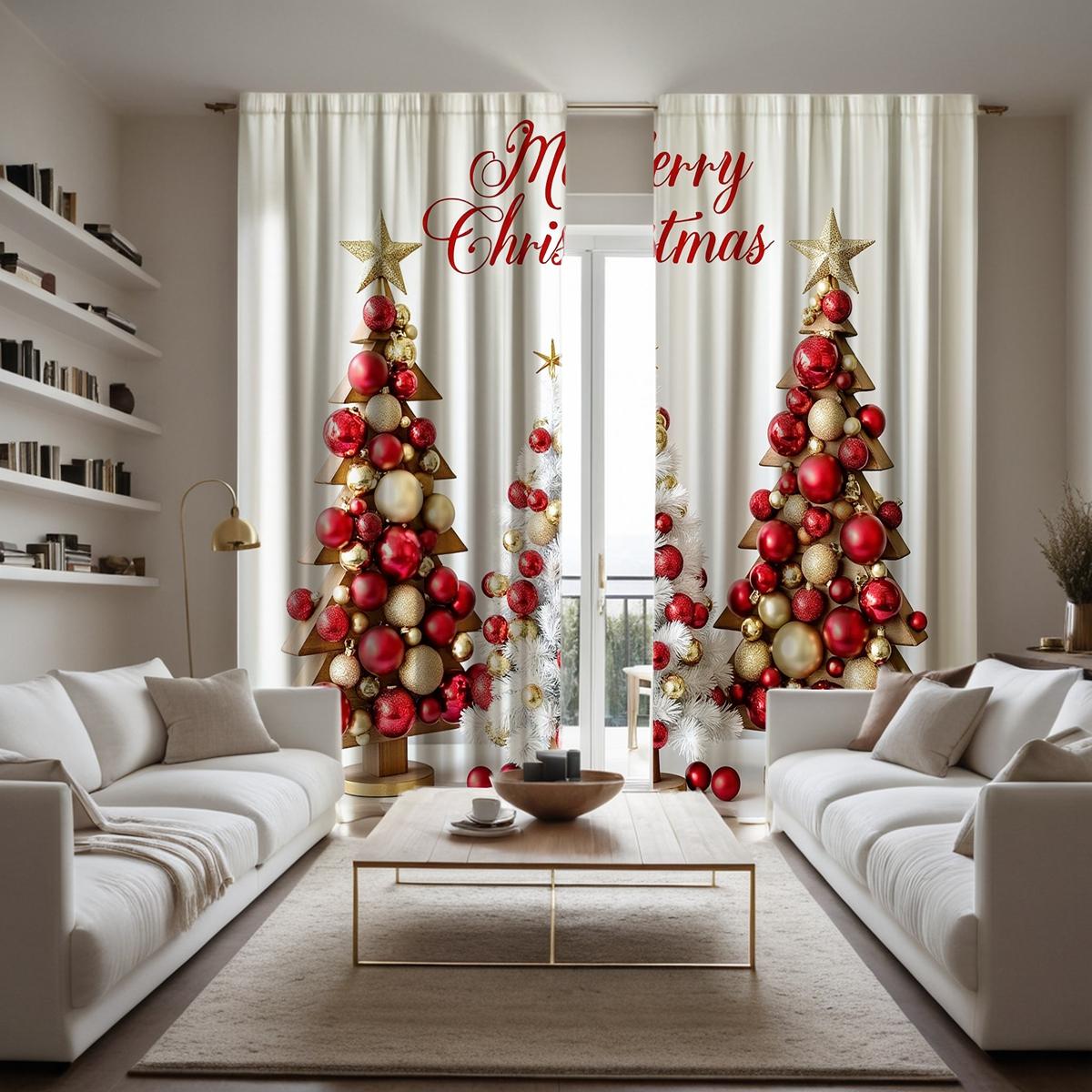

2-х компонентный HD цифровой красный галстук Рождественский шар занавес башня украшение дома стиль украшение гостиная спальня носить штанга занавес ef W52H63inchW132H160cm