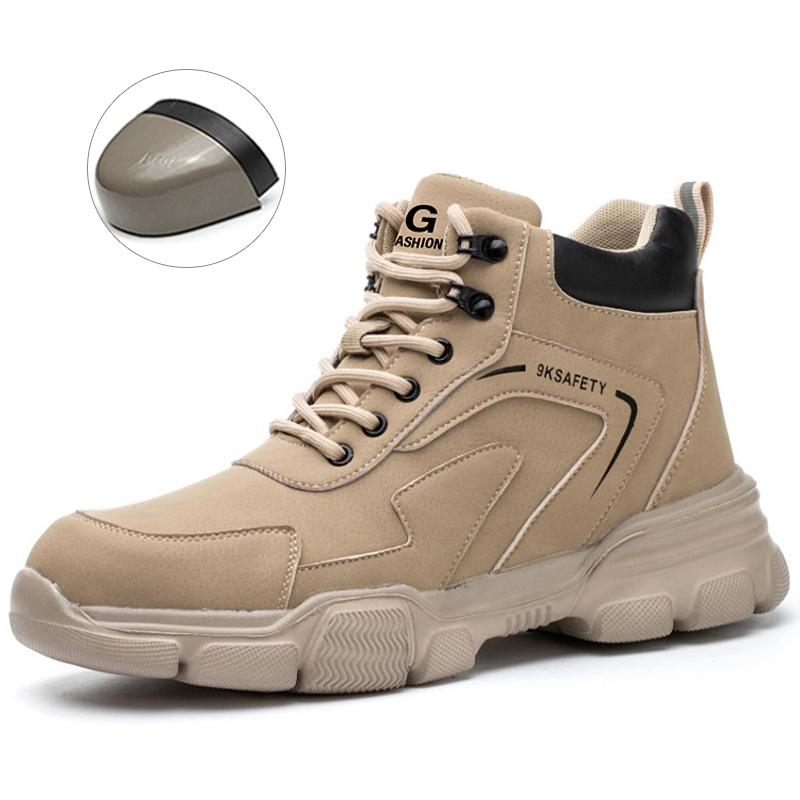 Steel Toe Anti-puncture Men's Work Shoes Man Abrasion Resistant Reinforced Sole Safety Shoes Men's Safety Boots Leather Boots
