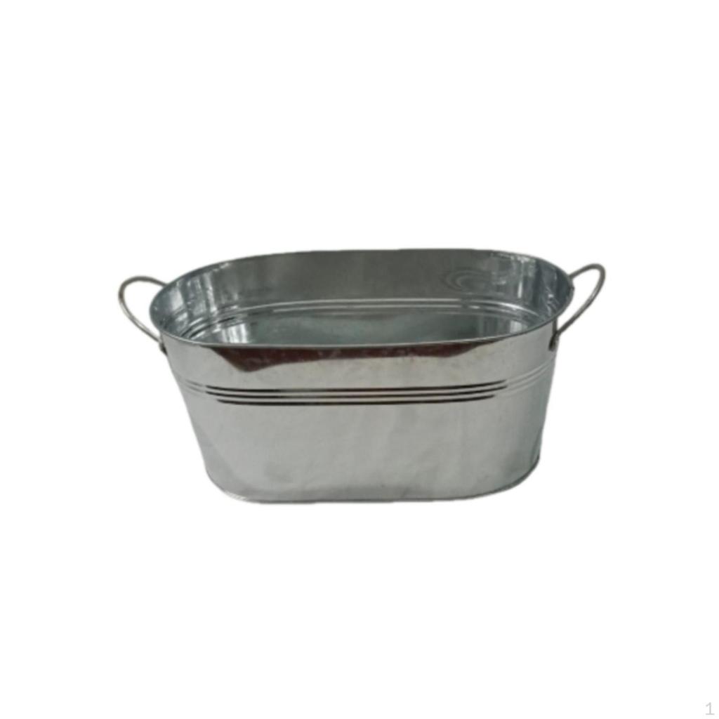 Galvanized Ice Bucket RustResistant Metal Beverage Chiller Easy to Carry Oval Drink Tub for