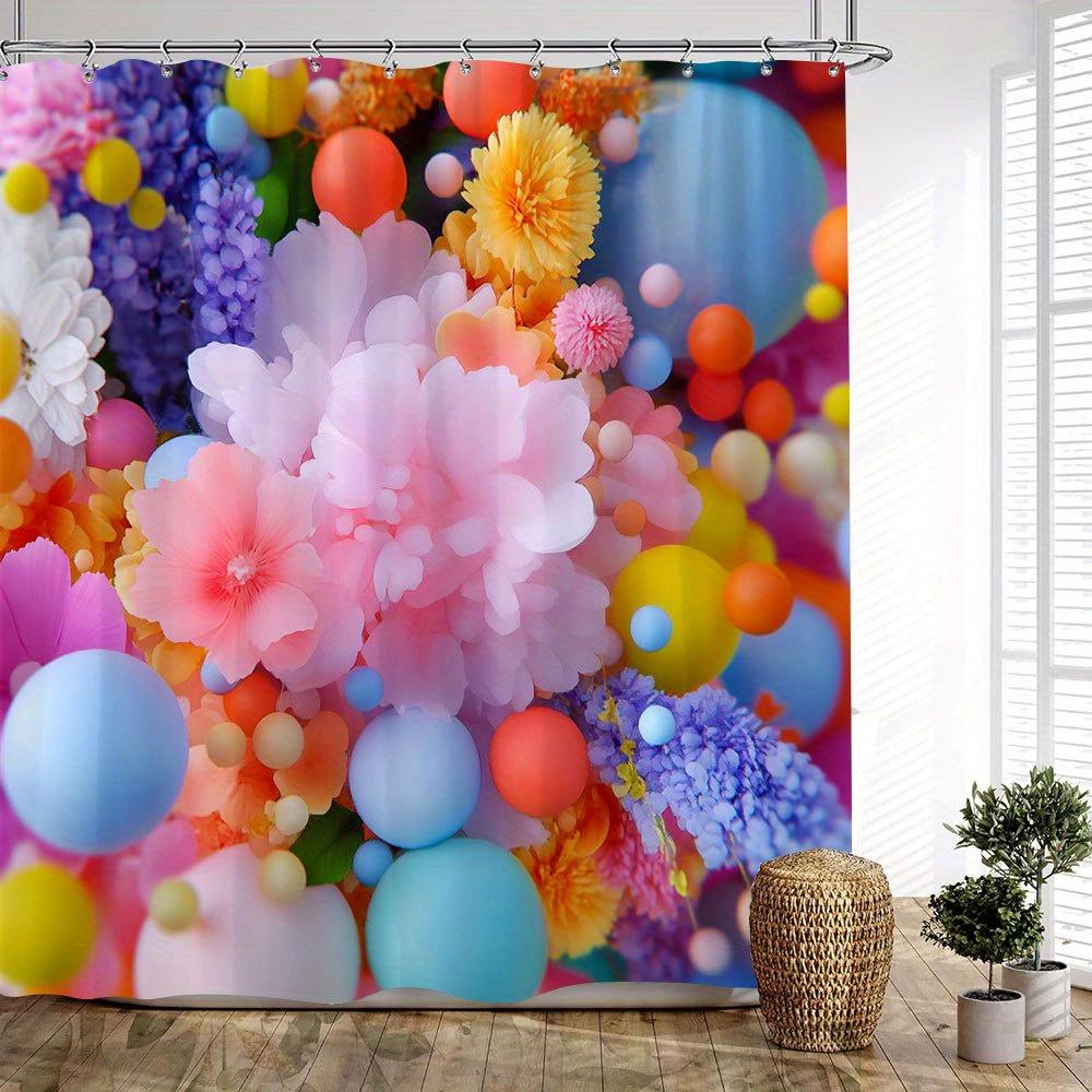 Vibrant Floral Bubbles Waterproof Mildew-Resistant Shower Curtain - Colorful Design for a Joyful Bathroom Décor Experience
