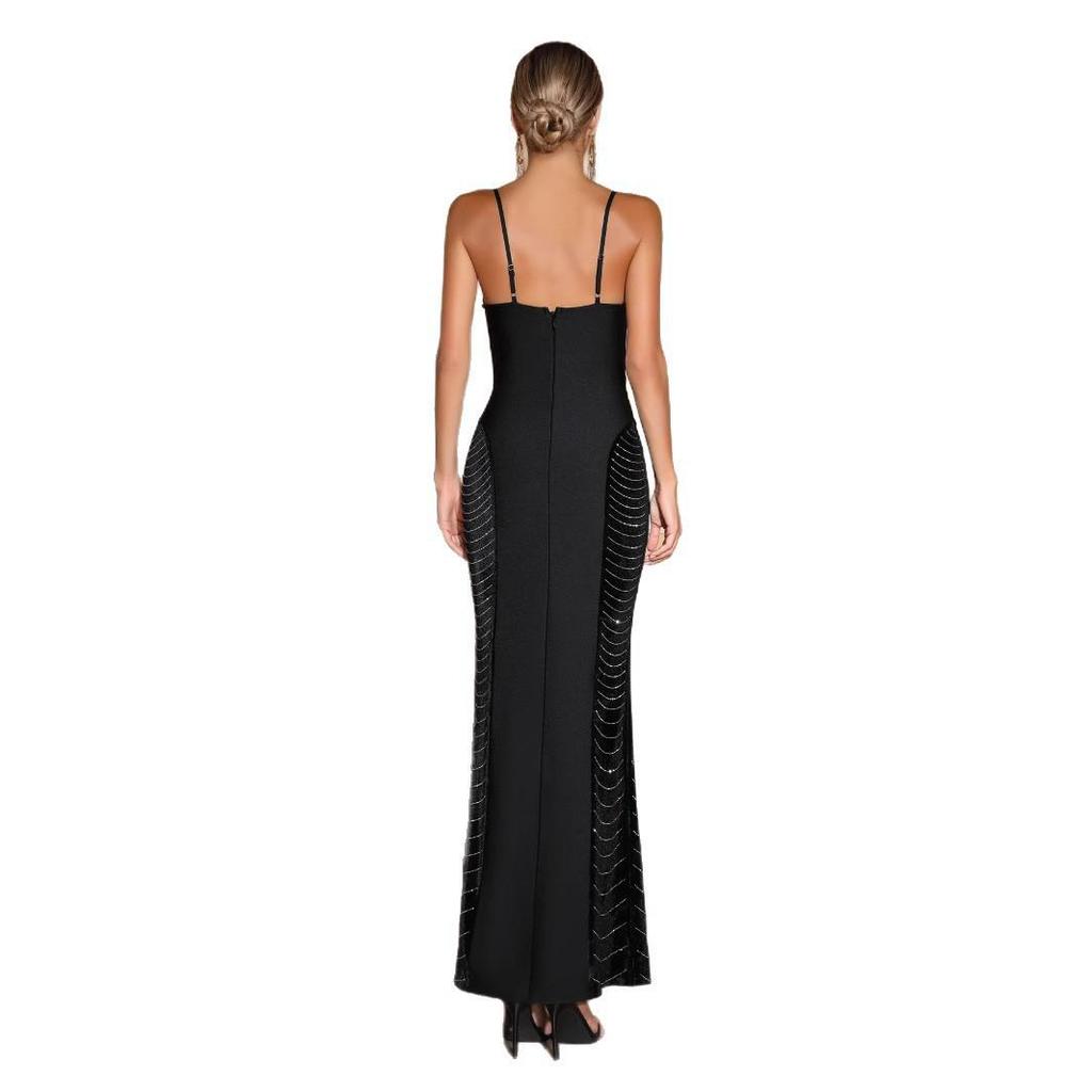 Europäisch-amerikanischer Stil Sexy Tief ausgeschnittenes Bandagen-Abendkleid mit Strasssteinen
