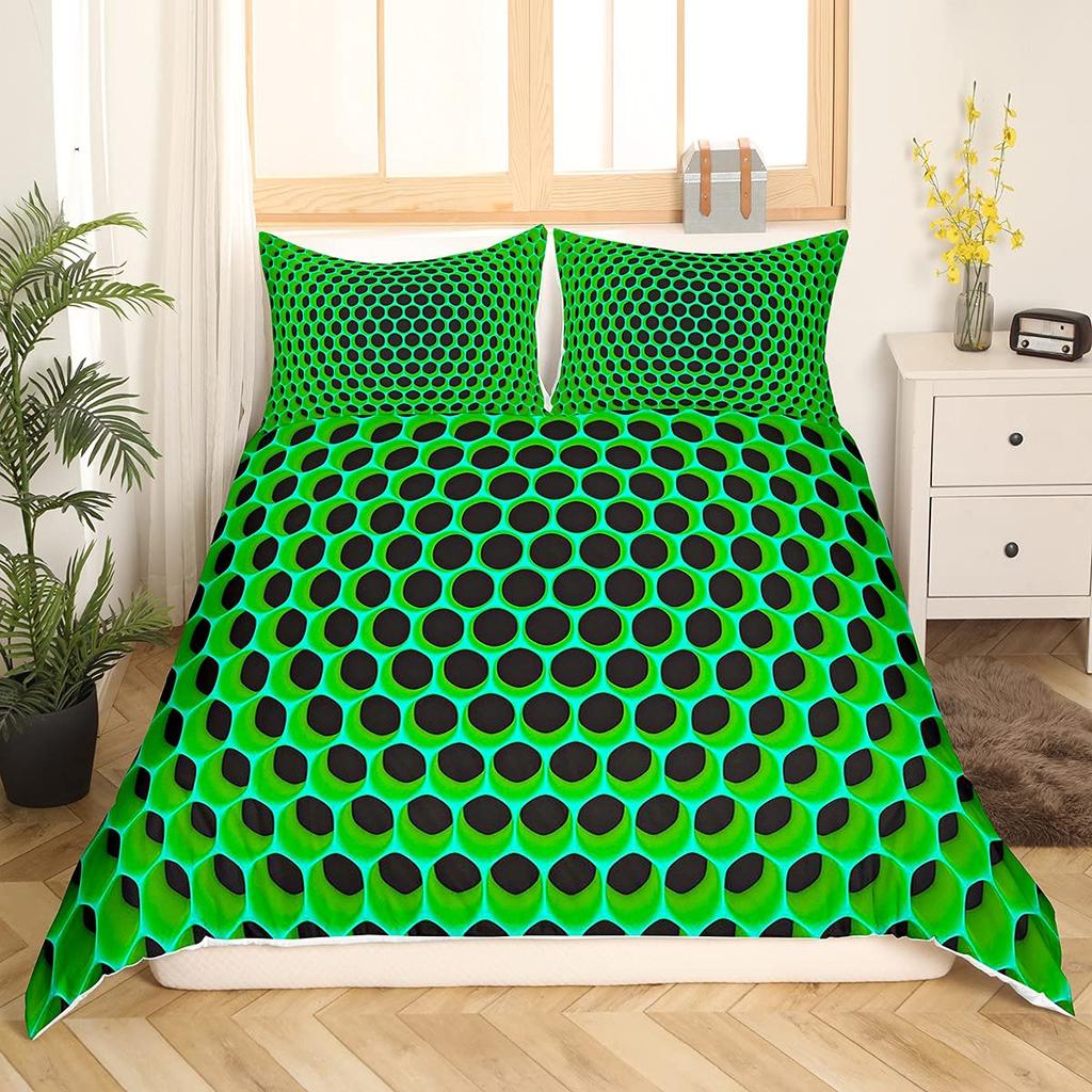 Cyan Red Geometric Patterns Printed Duvet Cover Bedding Stereoscopic Dense Hole Queen Size Duvet Cover Bedroom Decoration Women