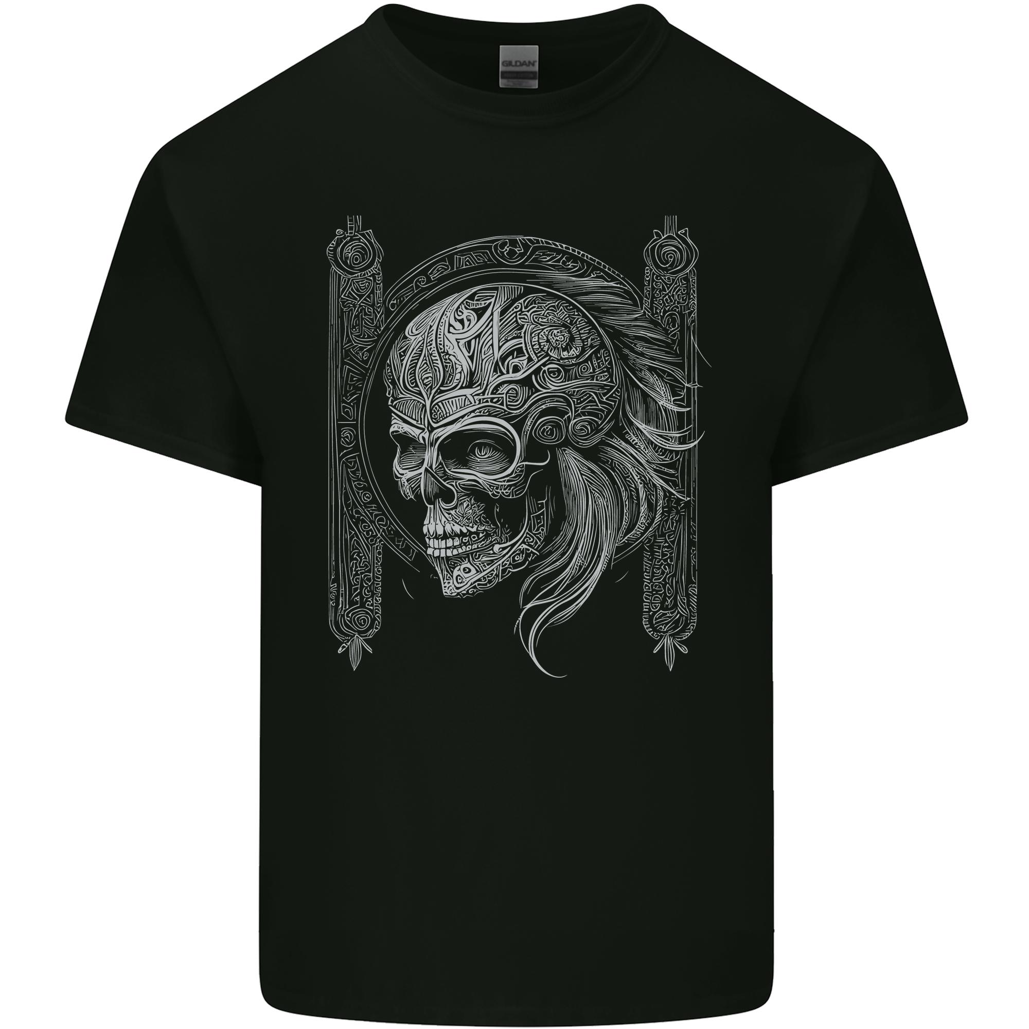 A Tribal Skull Celtic Unisexs Light Cotton TShirt S