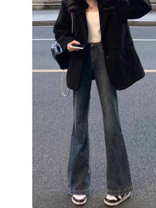 Autumn Retro High Waist Slimming Plus Velvet Straight-Leg Jeans for Women M