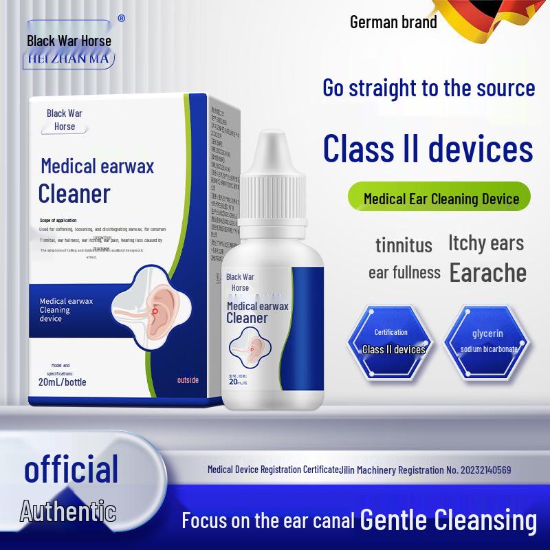 Black War Horse Earwax Cleaner for Tinnitus, Ear Itching, Pain, Swelling, Neuritis, and Otitis Media Relief