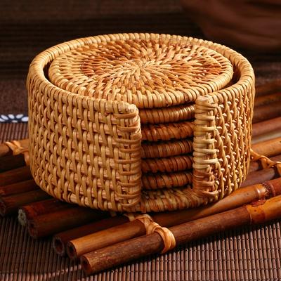 6 szt./podstawek pod napoje do akcesoriów do herbaty Kungfu okrągła podkładka stołowa mata pod naczynia mata rattanowa mata pod kubek średnica 8 cm