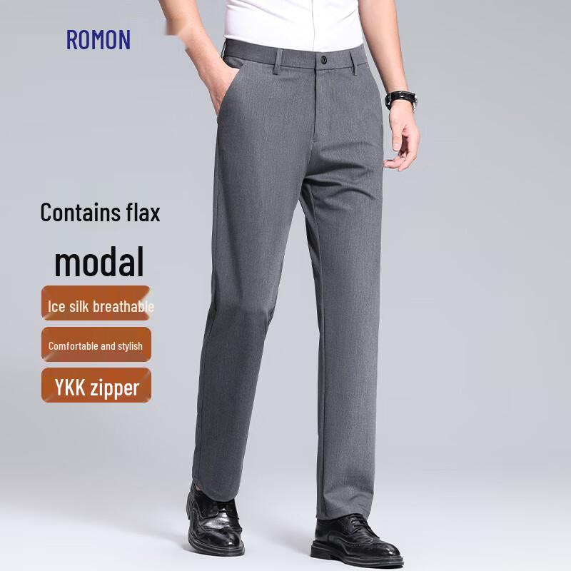 

Romon Men s Spring Summer Wrinkle-Resistant Linen Modal Blend Straight-Leg Casual Pants 38
