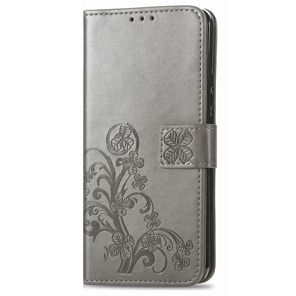 Leather Wallet Flip Case for VIVO V70 FE V60 V50 V40 V30 V29 V29E V50E V27E Lite Pro SE Embossed Clover Floral Design
