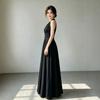 French sleeveless super large swing skirt women's summer new V-neck waist travel waist thin solid color dress