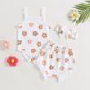 Baby Girl Summer Clothes Floral Print Sleeveless Romper and Ruffle Shorts Headband Set 3PCS Outfits 0-18 Months
