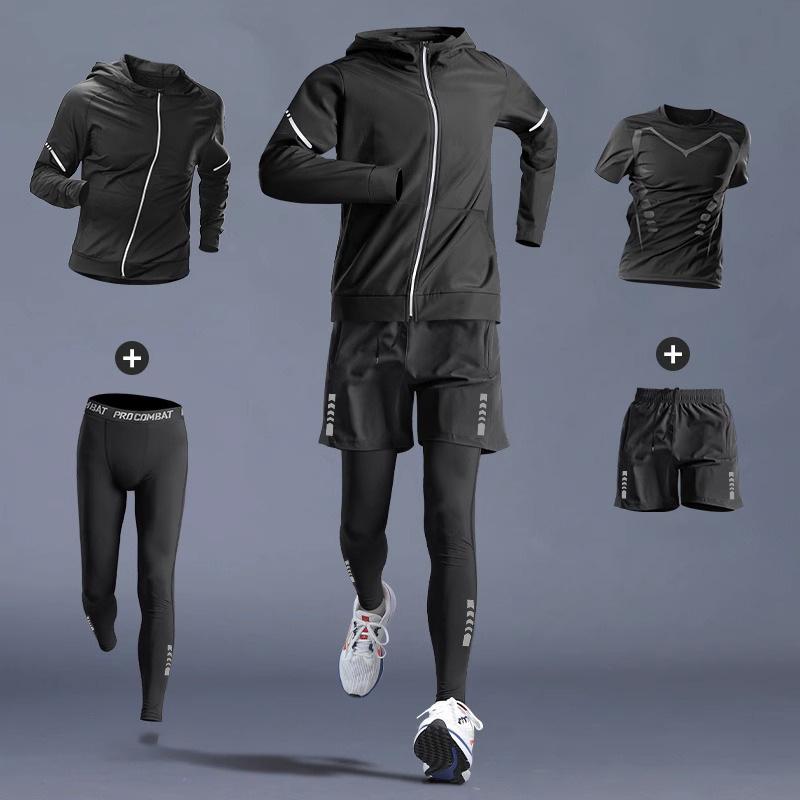 3-5Pcs Men's Ice Fiber Quick-Dry Running Fitness Full Set/Suit Tracksuit for Marathon,Training Cycling,Jogging,Gym,sweatpants