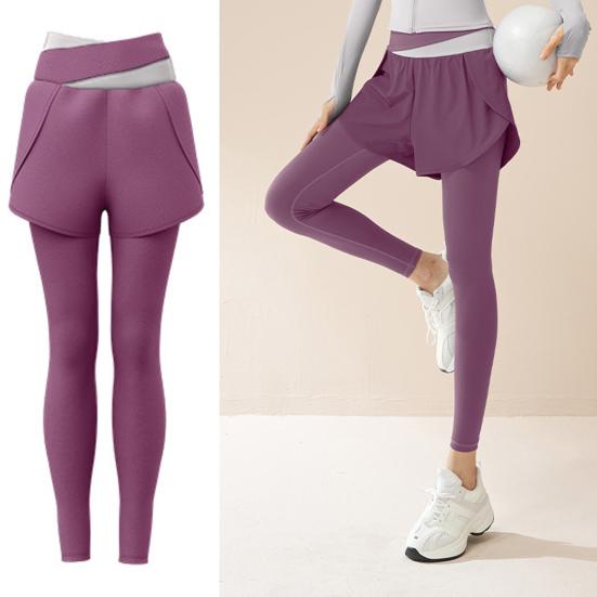 Women's High Waist Yoga Pants Fake Two Piece Quick Dry