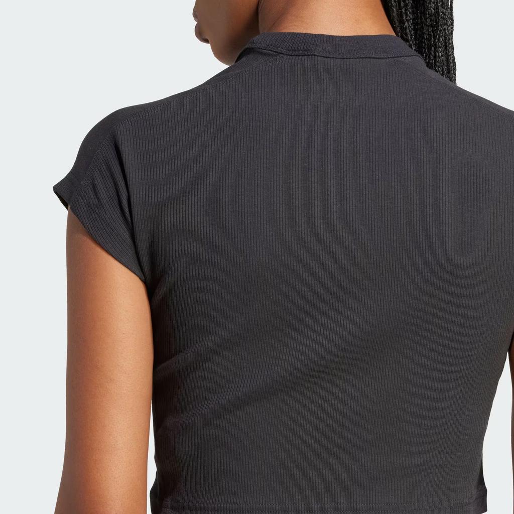 adidas Lounge Ribbed Crop Tee With Logo Women Tops Black IT2547