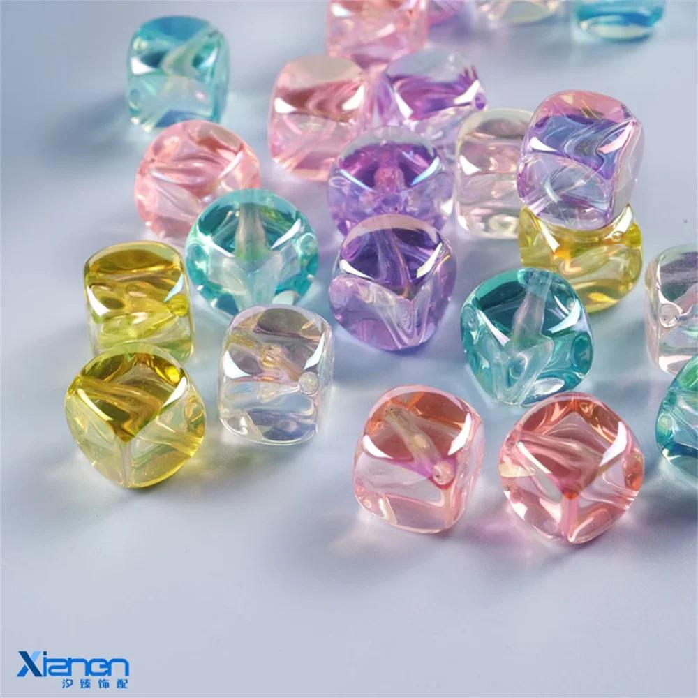 CH39 New Ice Cube Translucent Square Bead Diagonal Hole Candy-colored Exquisite Beaded Acrylic Jewelry Material Accessories