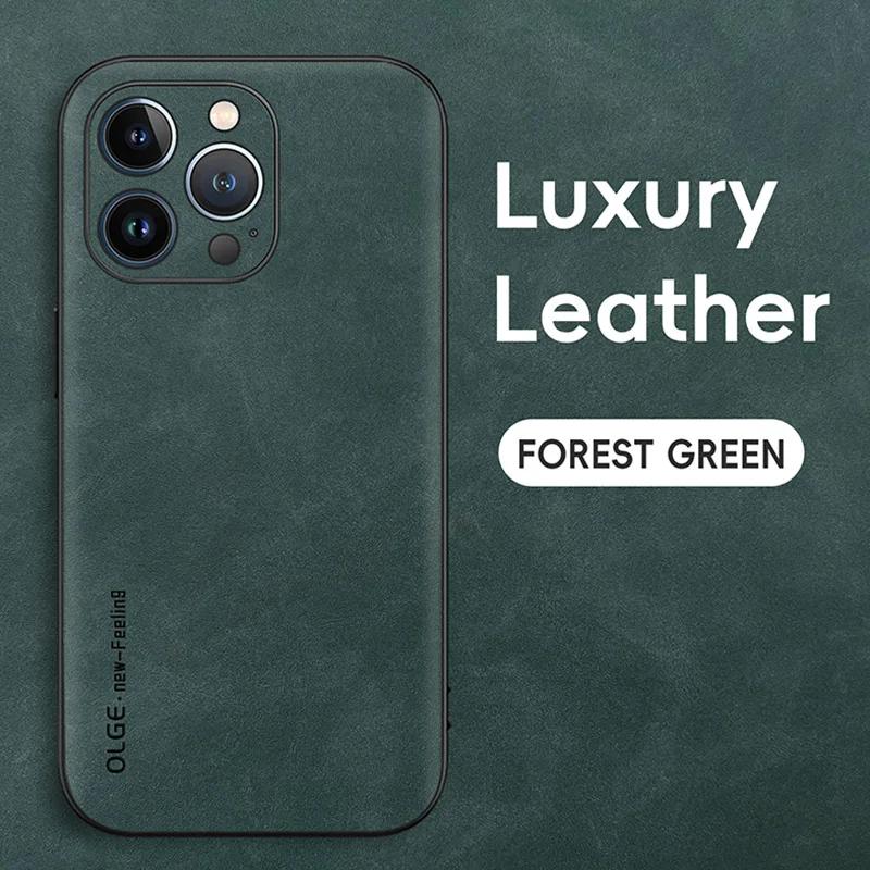 Luxury Leather Phone Case For iPhone 17 16 15 14 13 12 11 Pro Max Plus 17 Air Silicone Soft Protection Shockproof Cover Funda
