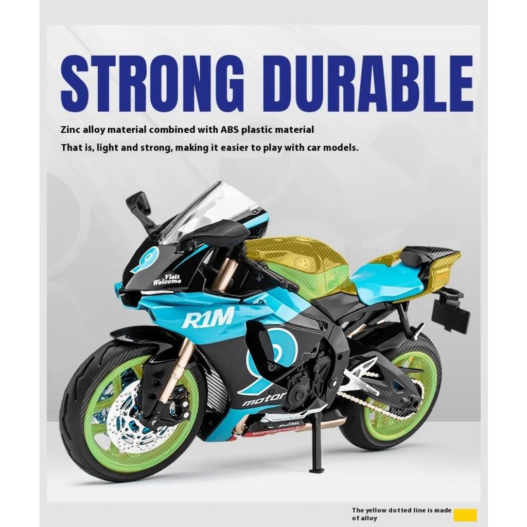 1/12 Scale Yamaha R1M Toy Motorcycle Model Alloy Diecast with Shock Absorption Simulation Scale Motorcycle Model Toys for Kids Gifts