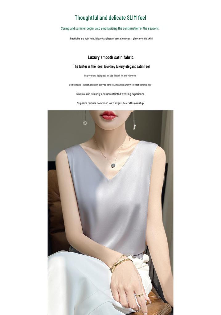 Reversible Satin Camisole for Women - V-Neck Front, Round Neck Back, Solid Color, Perfect Silk Vest to Pair with Suits